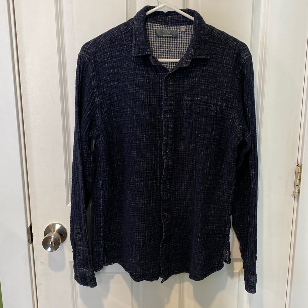 Gray By Saks Fifth Ave Linen Button Down Shirt Navy EUC